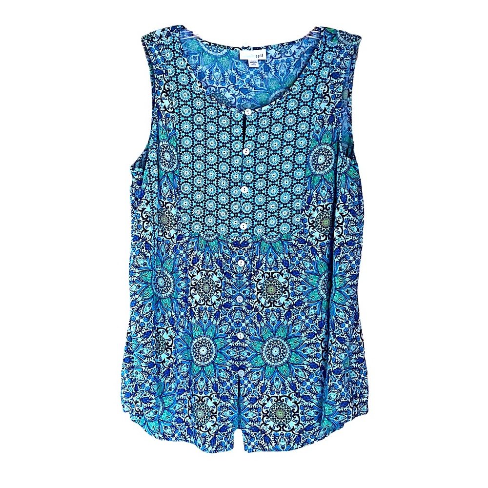 J. Jill Sleeveless Blue Medallion Blouse PM